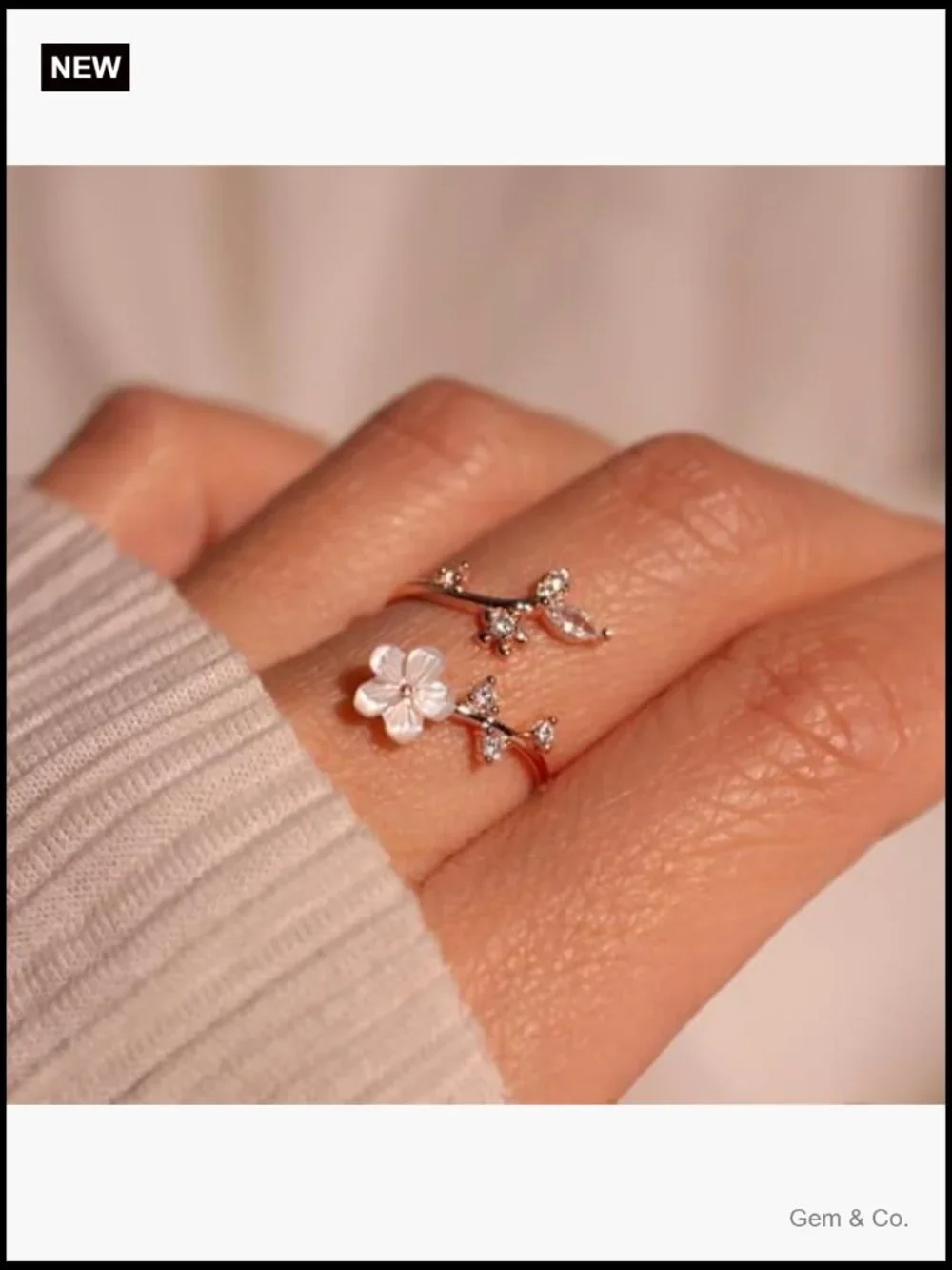 Birthstone Flower Ring Non Tarnish CZ Adjustable Size 7-11 Gift